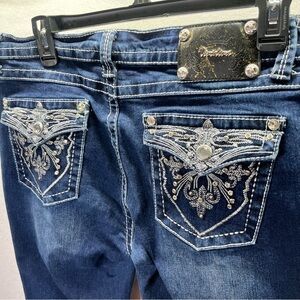 Vivi Diva Bootcut Flap Pocket Jeans Womens 16/33 Blue Denim Embroidered 2602